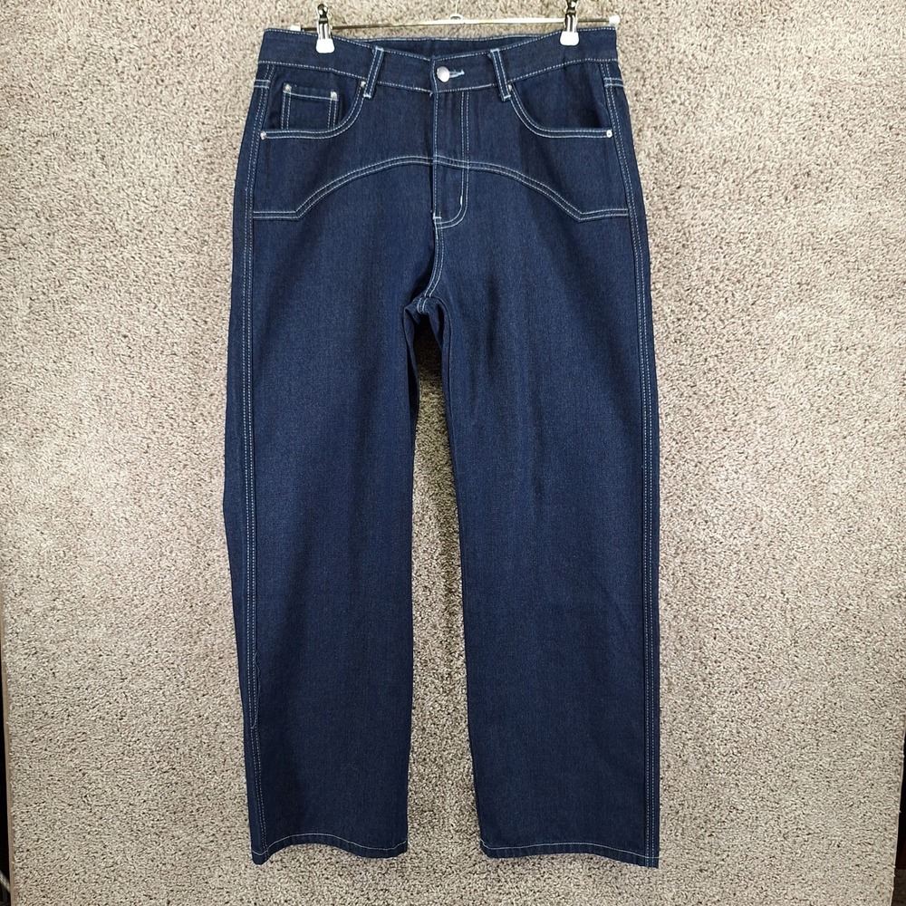 NVFelix Jeans Womens L (Fits 34x30.5) Dark Wash‎ Contrast Stitch Straight Leg